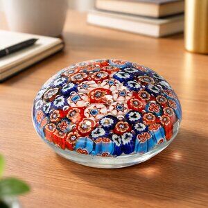 French Handmade Millefiori Art Glass Paperweight | Vintage Artisan Floral Murano